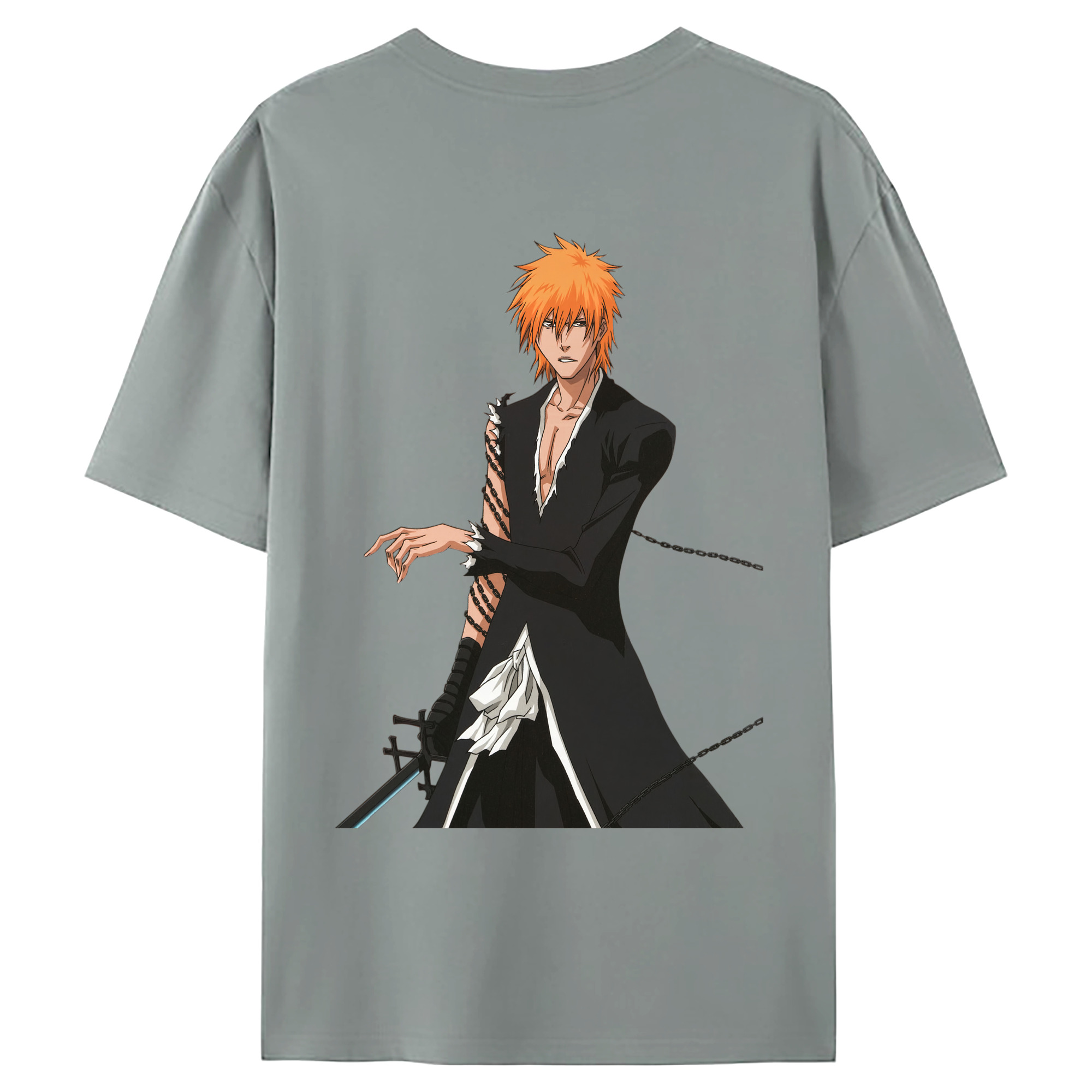 （画像用） ブリーチ 黒崎一護（くろさき いちご）BLEACH Kurosaki Ichigo 綿100％ メンズ半袖Tシャツ（バックプリント） 通気性